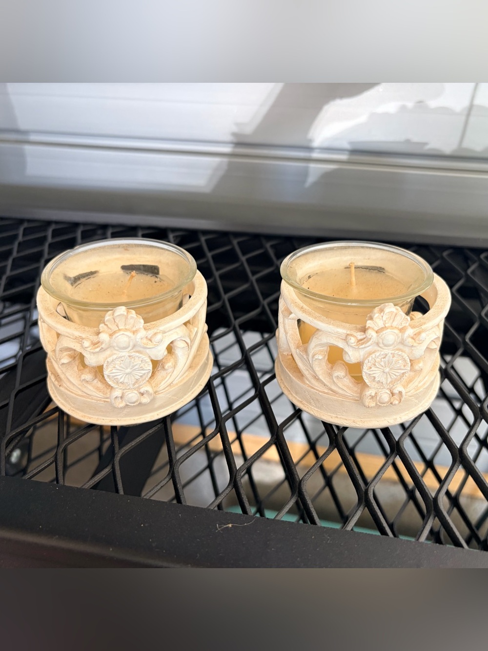 Hobby Lobby Cream Carved Floral Votive Holders - Pair